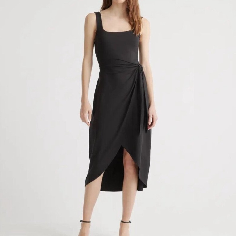 Quince Black Tencel Jersey Side Tie Dress Sleeveless Midi Wrap sz M Women's NWT